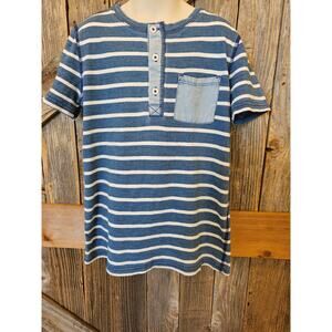 Mini Boden boys size 8-9 blue striped pocket chambray shirt preppy EUC casual